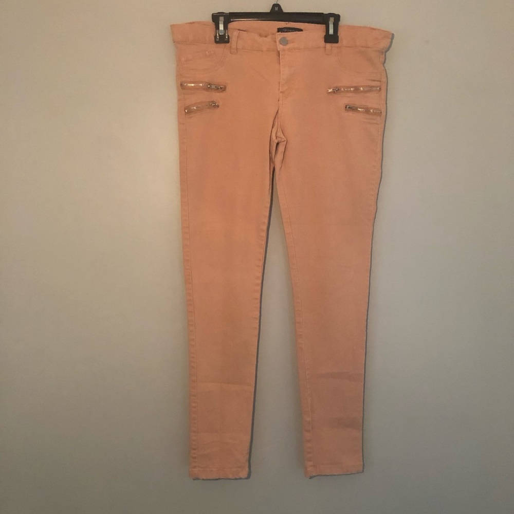 Salmon Zipper skinny jeans